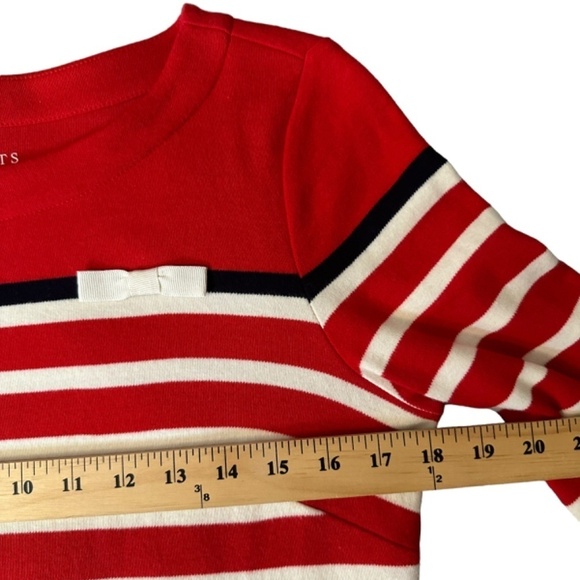 TALBOTS Colorblock Stripe Sweater Dress in Red Boat Neckline 3/4 Sleeve Size Mp - Picture 10 of 14